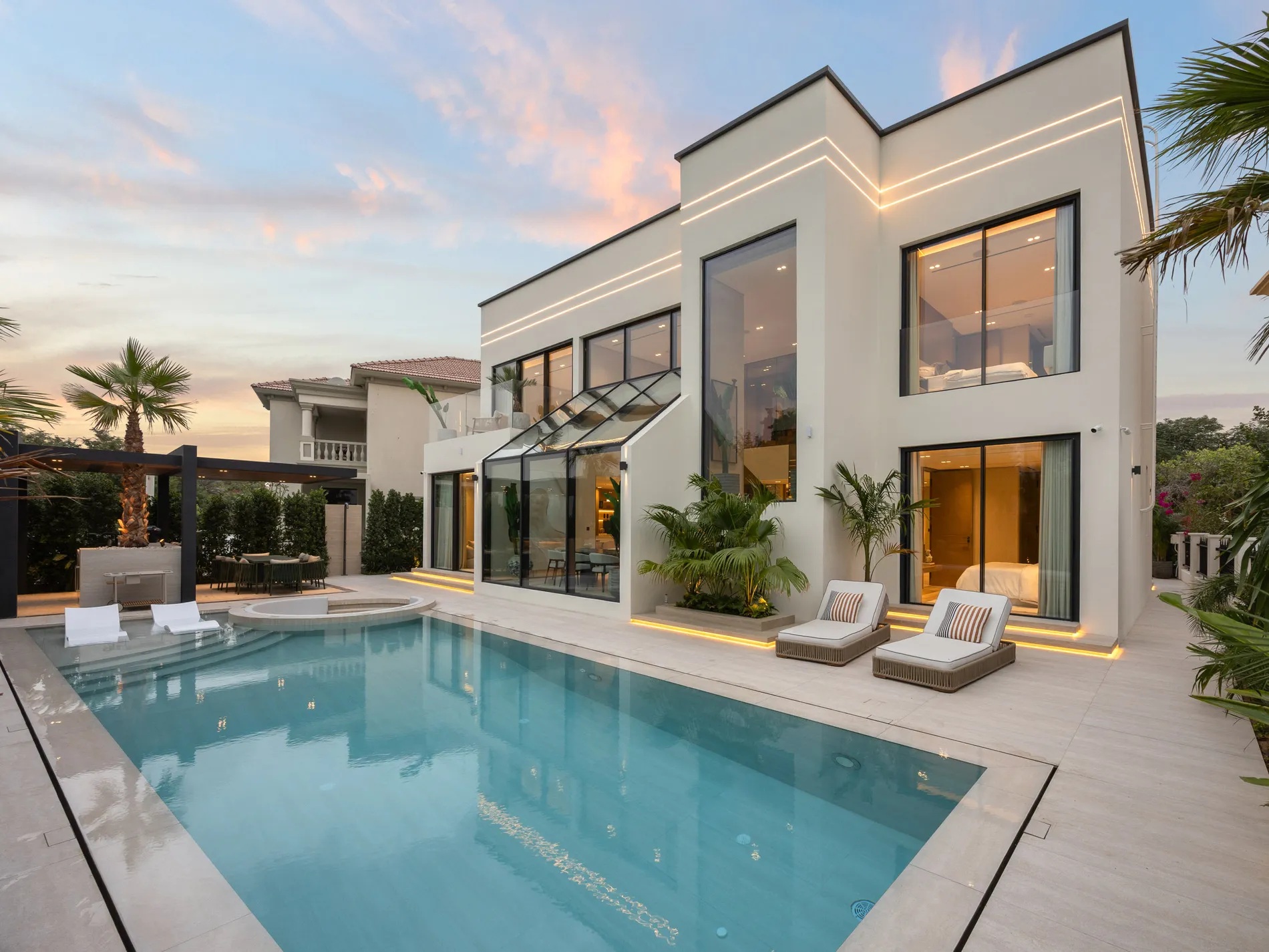 Pool facade at dusk
