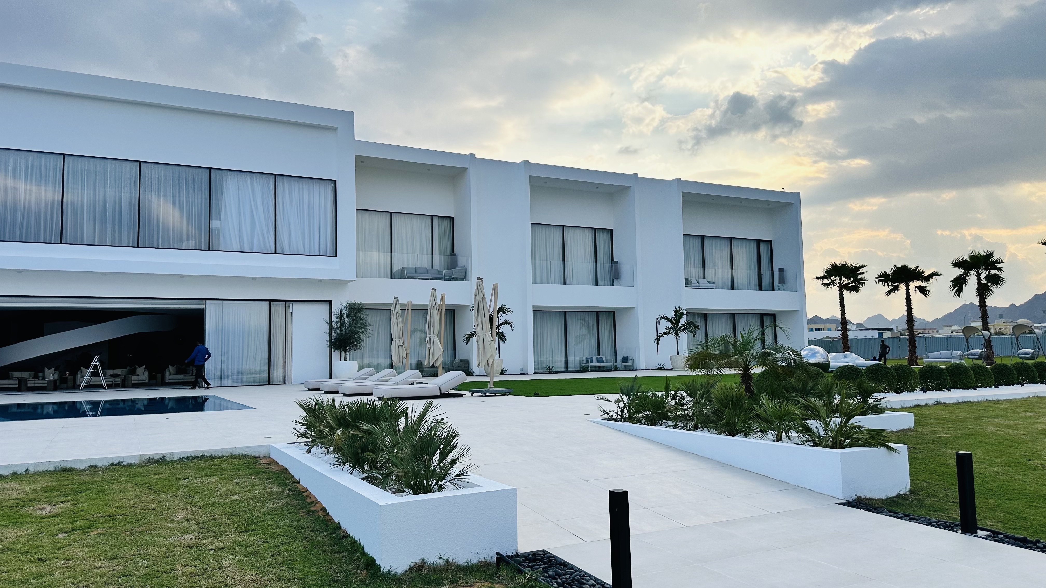 Waterfront villa and lawn