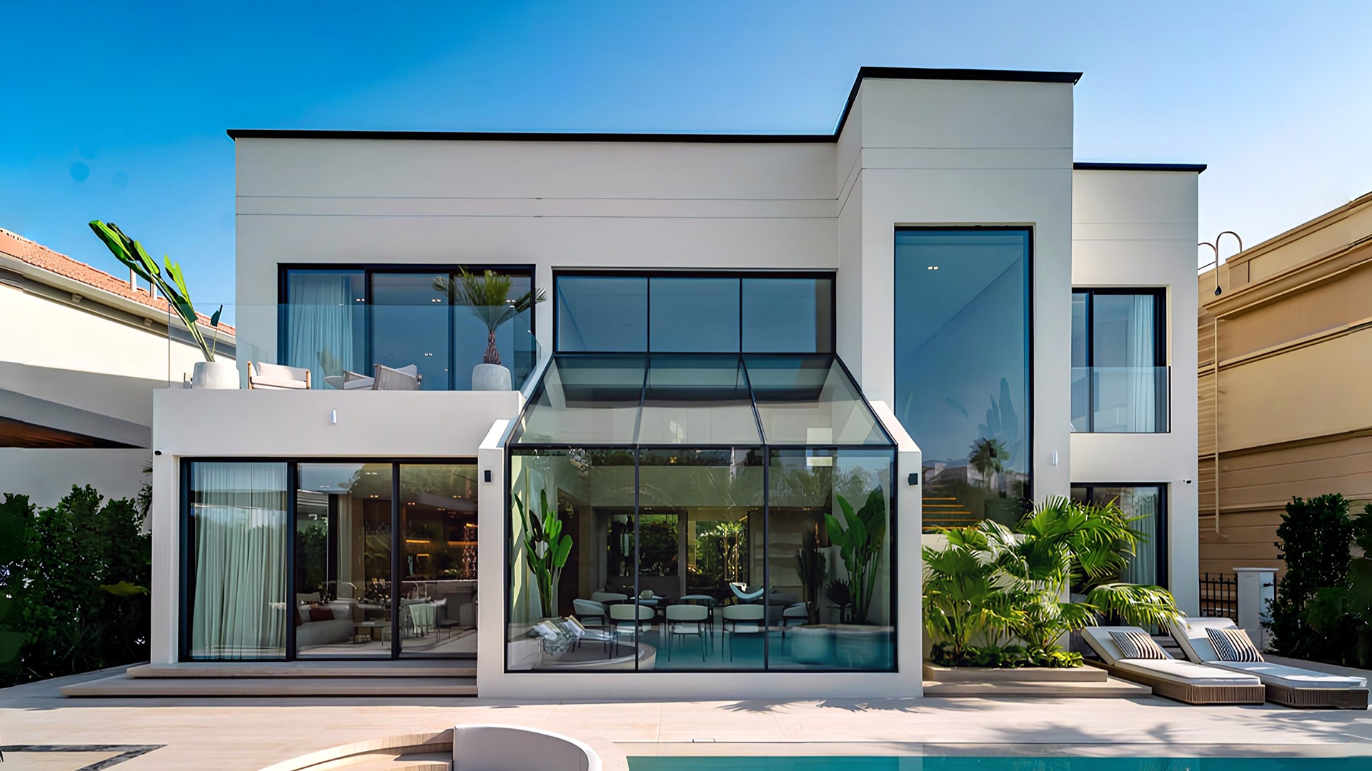 Straight glass-box facade