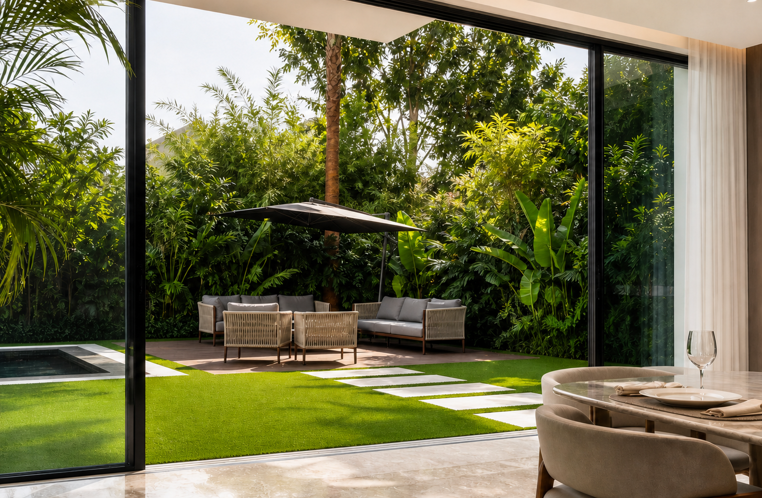 Interior sliding opening to a garden