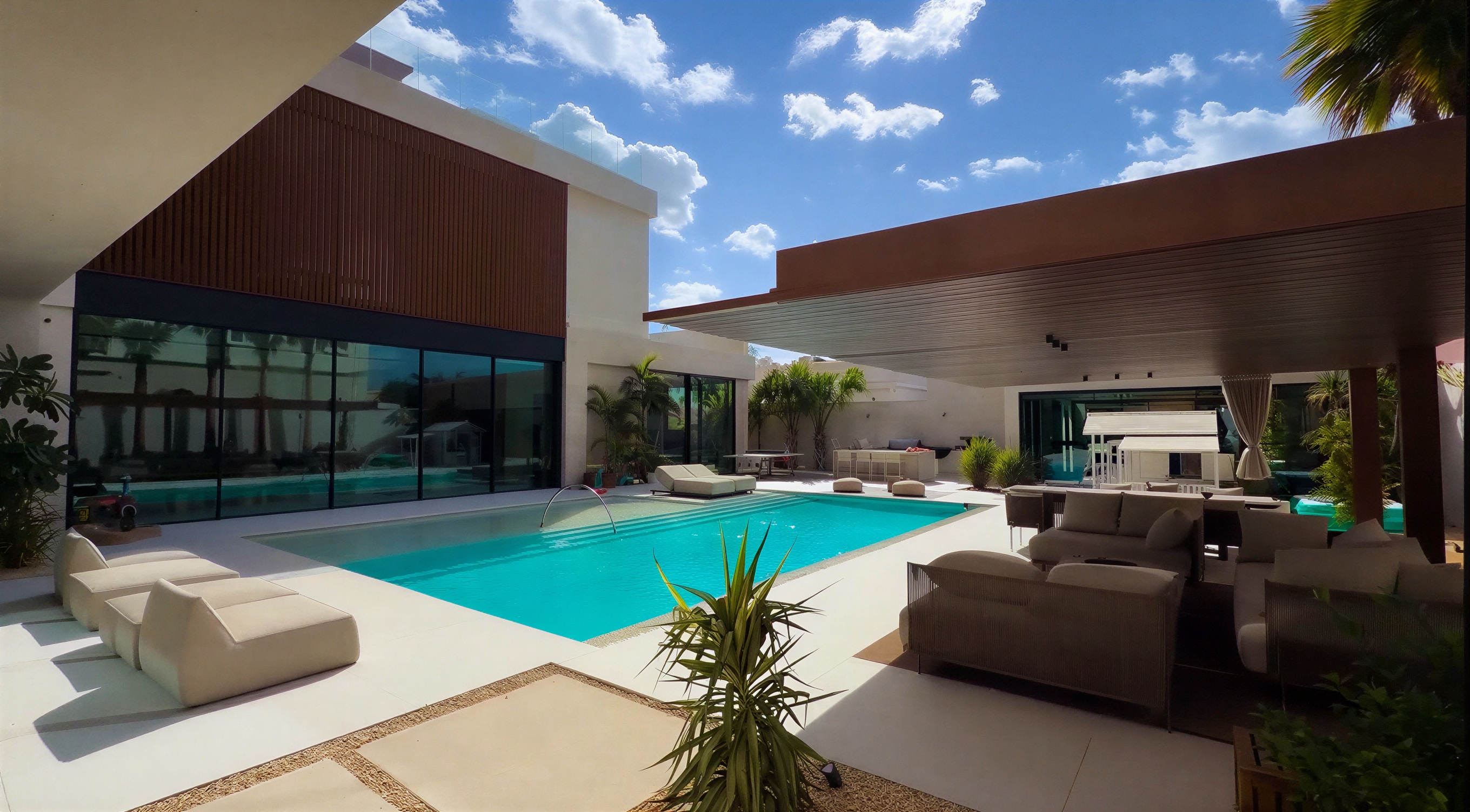 Pool courtyard with full glazing