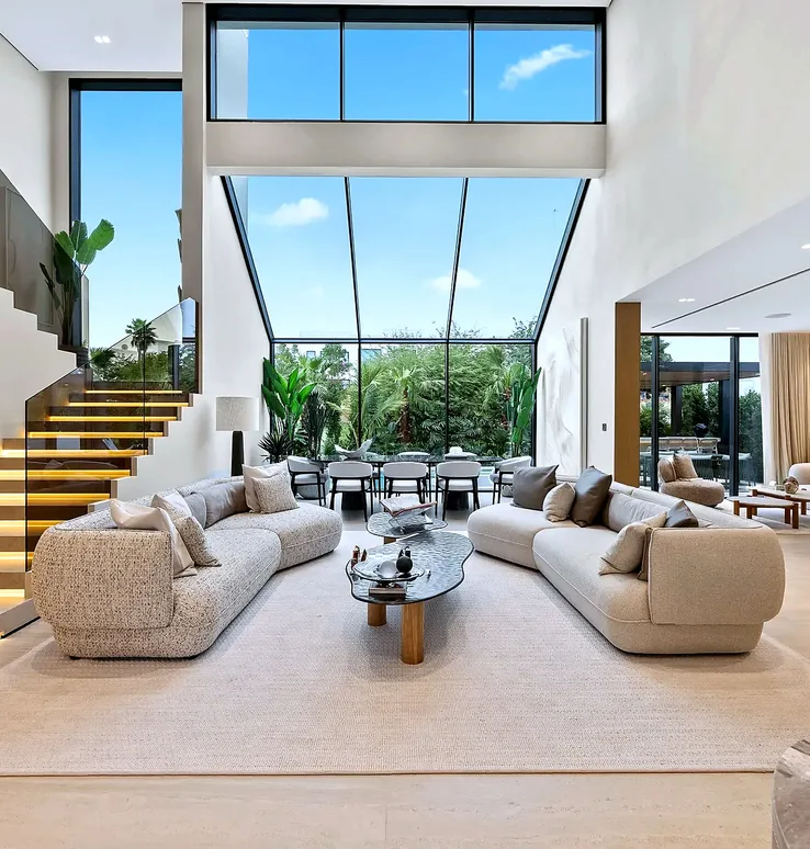Jumeirah Islands living area with full-height glass and slim frames